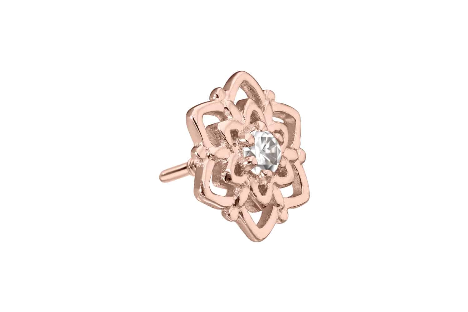 14 Karat Gold Schraubaufsatz mit Außengewinde MOISSANIT + BLUME von Piercingline